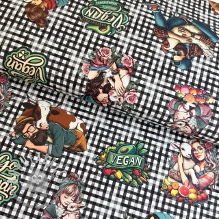 Tessuto decorativo Vegan black check digital print