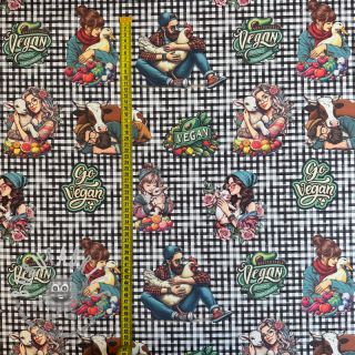 Tessuto decorativo Vegan black check digital print