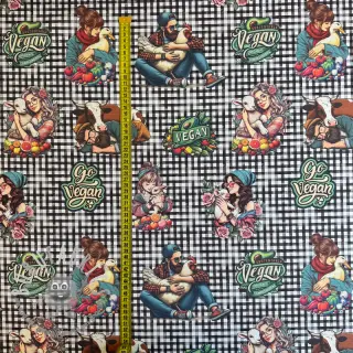 Tessuto decorativo Vegan black check digital print