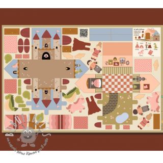 Tessuto di cotone Castle dollhouse PANEL digital print