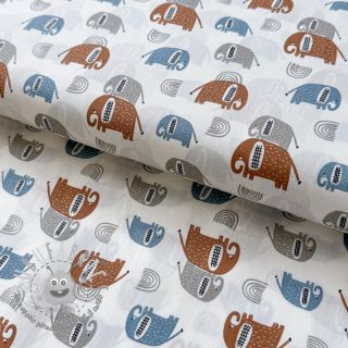 Tessuto di cotone Elephants Snoozy brick