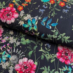 Lino con cotone Classic roses RAMIE blue digital print