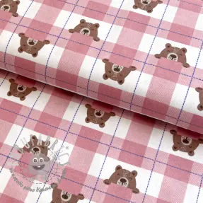 Tessuto di cotone FLANNEL Bear check light pink