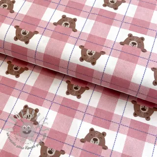 Tessuto di cotone FLANNEL Bear check light pink