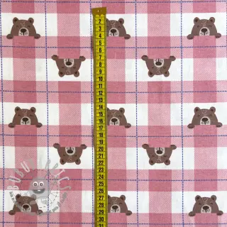 Tessuto di cotone FLANNEL Bear check light pink