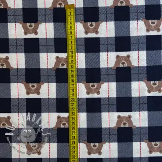 Tessuto di cotone FLANNEL Bear check navy