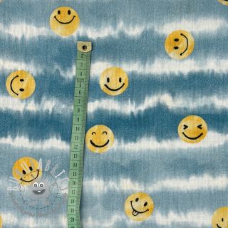 Mussola/Doppia garza Happy faces jeans digital print