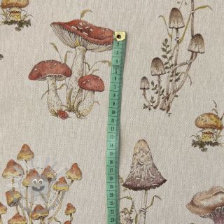 Tessuto decorativo Linenlook premium Mushroom Hand Drawn digital print