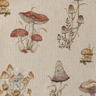 Tessuto decorativo Linenlook premium Mushroom Hand Drawn digital print