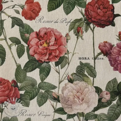 Tessuto decorativo Linenlook premium Vintage Rose Garden digital print