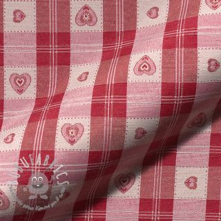Tessuto decorativo jacquard DOUBLE FACE Landhaus Heart Check dark red
