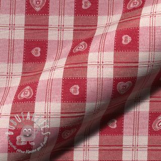 Tessuto decorativo jacquard DOUBLE FACE Landhaus Heart Check dark red