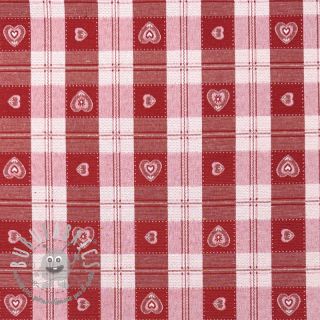 Tessuto decorativo jacquard DOUBLE FACE Landhaus Heart Check dark red