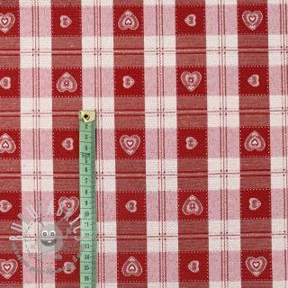 Tessuto decorativo jacquard DOUBLE FACE Landhaus Heart Check dark red