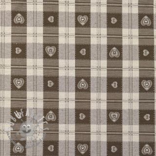 Tessuto decorativo jacquard DOUBLE FACE Landhaus Heart Check taupe
