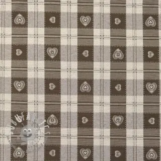 Tessuto decorativo jacquard DOUBLE FACE Landhaus Heart Check taupe