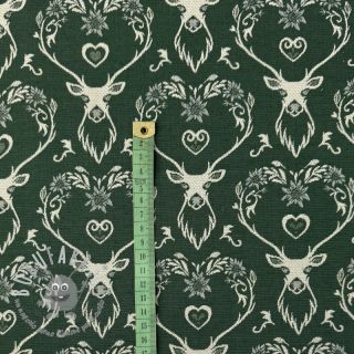Tessuto decorativo jacquard DOUBLE FACE Landhaus Deer Heart forest green