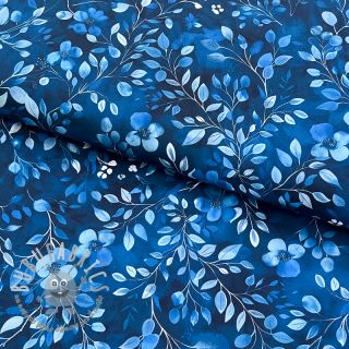 Tessuto di cotone Blue leaves digital print