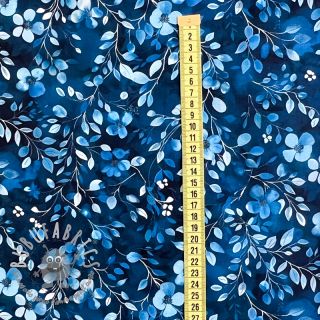 Tessuto di cotone Blue leaves digital print