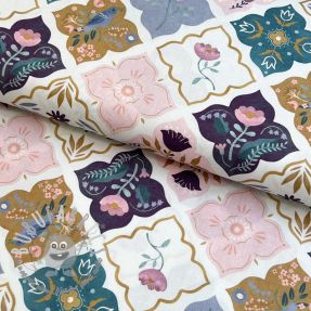 Tessuto di cotone Birds and flowers mosaic digital print