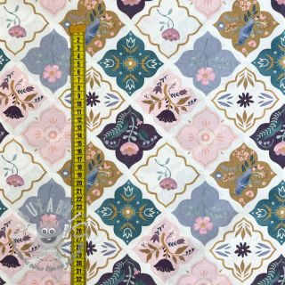 Tessuto di cotone Birds and flowers mosaic digital print