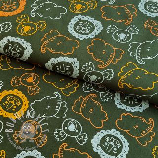Tessuto di cotone Safari animals dark green