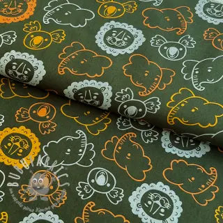 Tessuto di cotone Safari animals dark green