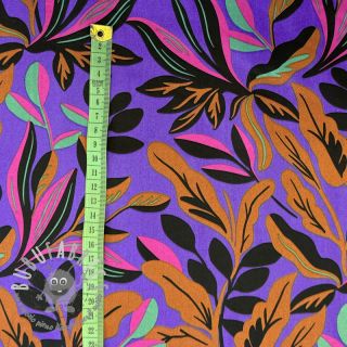 Tessuto di cotone SATIN NERIDA HANSEN Lush leaves purple digital print
