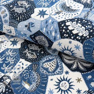 Tessuto decorativo jacquard Tucan allover bleu