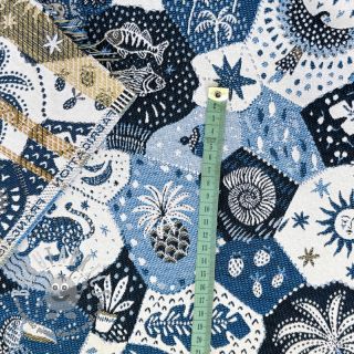 Tessuto decorativo jacquard Tucan allover bleu
