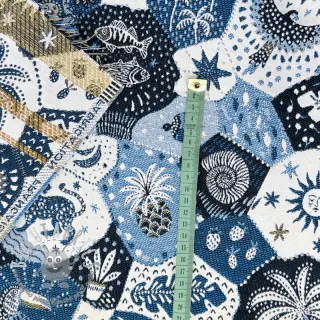 Tessuto decorativo jacquard Tucan allover bleu