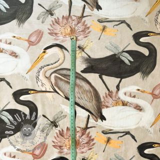 Tessuto decorativo VELVET Heron bird camel