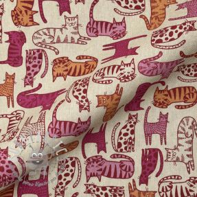 Tessuto decorativo Linenlook Cat Wildlife Art pink