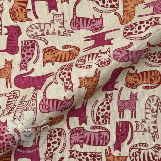 Tessuto decorativo Linenlook Cat Wildlife Art pink