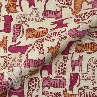 Tessuto decorativo Linenlook Cat Wildlife Art pink