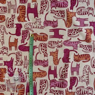 Tessuto decorativo Linenlook Cat Wildlife Art pink