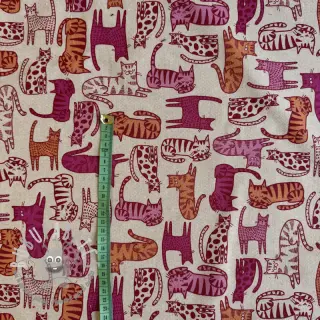 Tessuto decorativo Linenlook Cat Wildlife Art pink