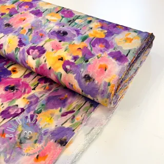 Viscosa SATIN Lavender flowers digital print