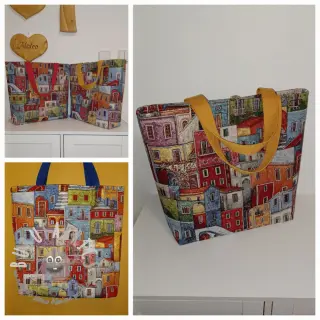 Tessuto decorativo GOBELIN PREMIUM Happy colourful village
