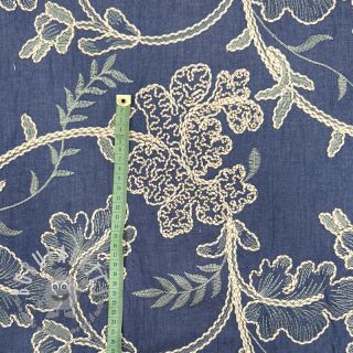 Tessuto di cotone JEANS Embroidery leaves light blue