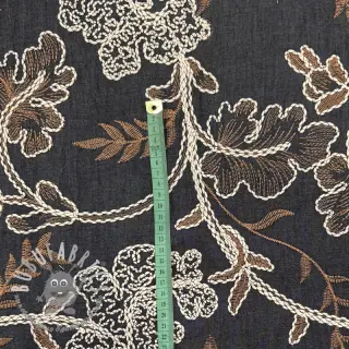 Tessuto di cotone JEANS Embroidery leaves black