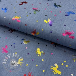 Tessuto di cotone JEANS FOIL Unicorn light blue
