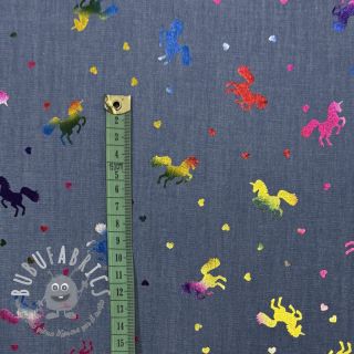 Tessuto di cotone JEANS FOIL Unicorn light blue