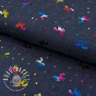 Tessuto di cotone JEANS FOIL Unicorn dark blue
