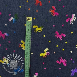 Tessuto di cotone JEANS FOIL Unicorn dark blue