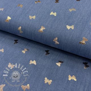 Tessuto di cotone JEANS FOIL Butterfly light blue