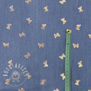 Tessuto di cotone JEANS FOIL Butterfly light blue