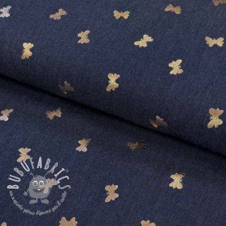 Tessuto di cotone JEANS FOIL Butterfly dark blue