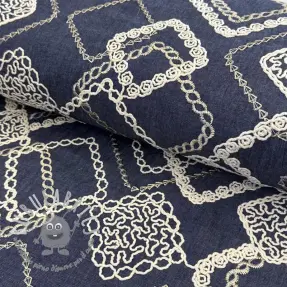 Tessuto di cotone JEANS EMBROIDERY Square dark blue