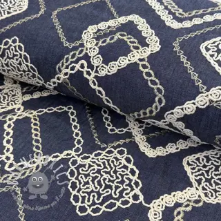 Tessuto di cotone JEANS EMBROIDERY Square dark blue